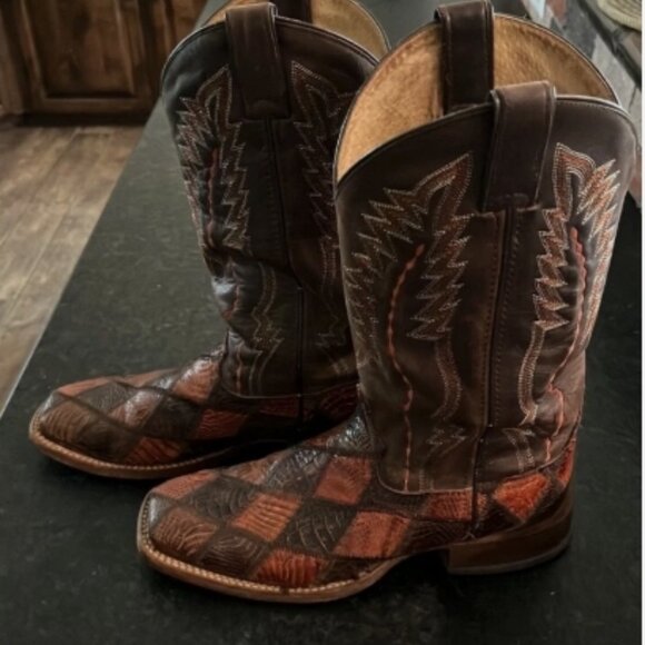 Cinch Black and Brown Western Boots patchwork - men sz 9 - Picture 12 of 12